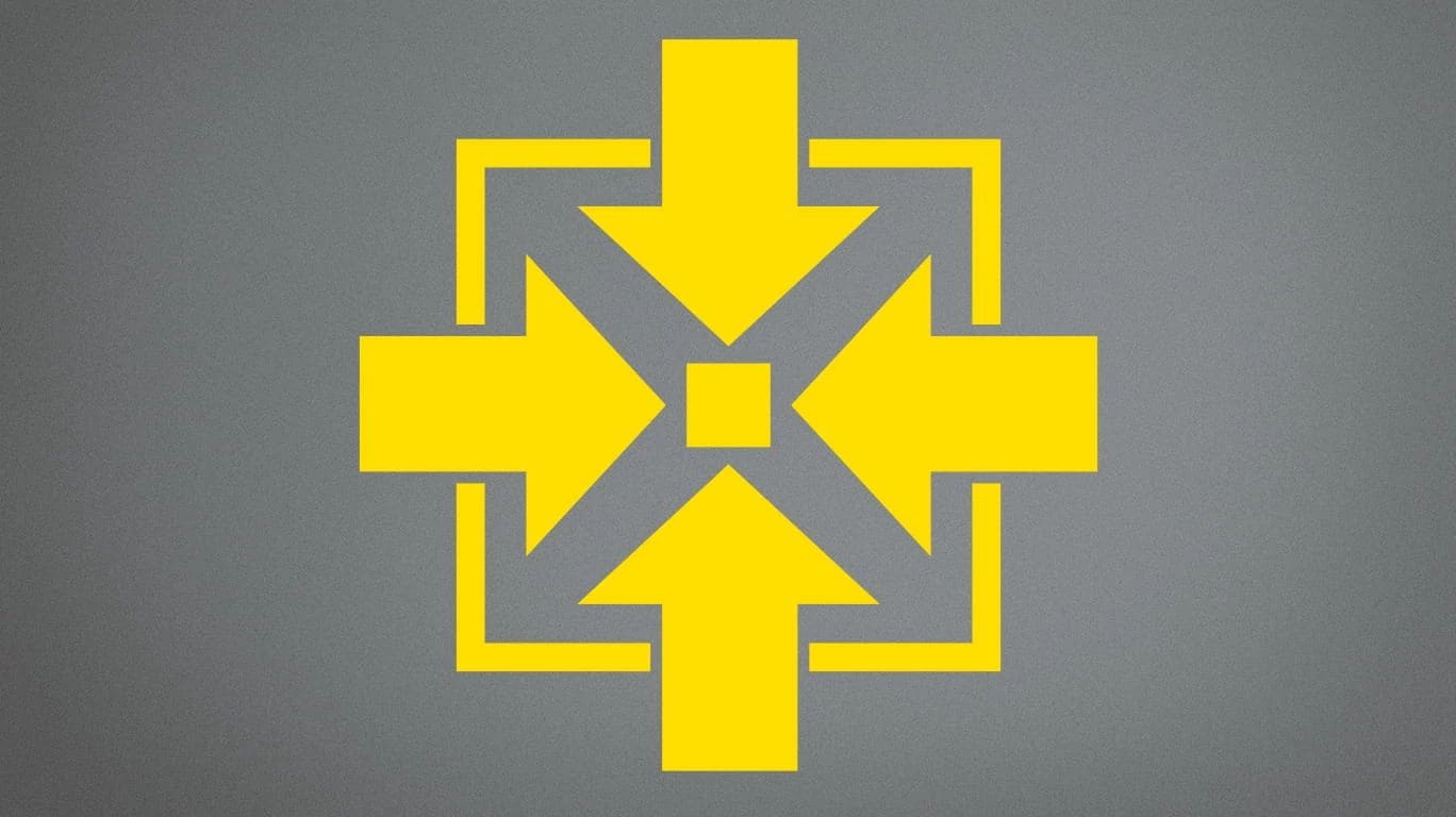 Icon of 4 yellow arrows pointing inward toward a small yellow square