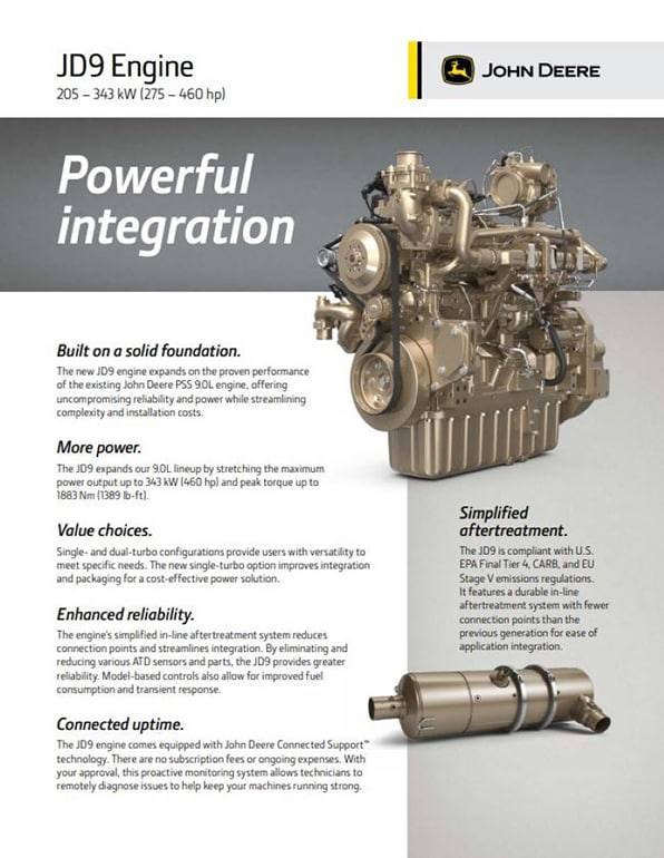 Brochure cover preview with an image of a JD9 Engine