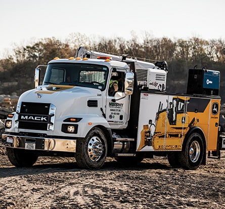 A fully equipped John Deere service truck is en route to deliver top-notch support to the job site.