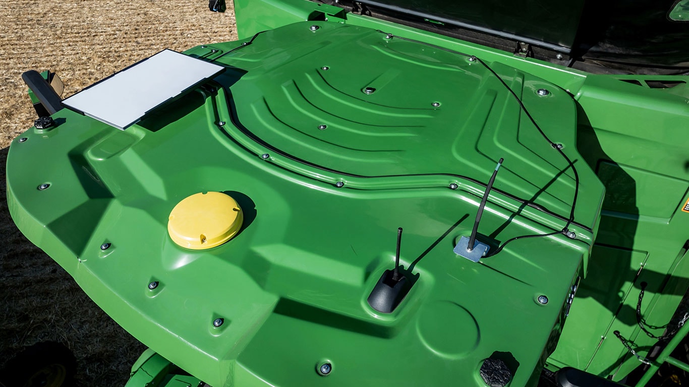 The cab of a combine equipped with JDLink Boost