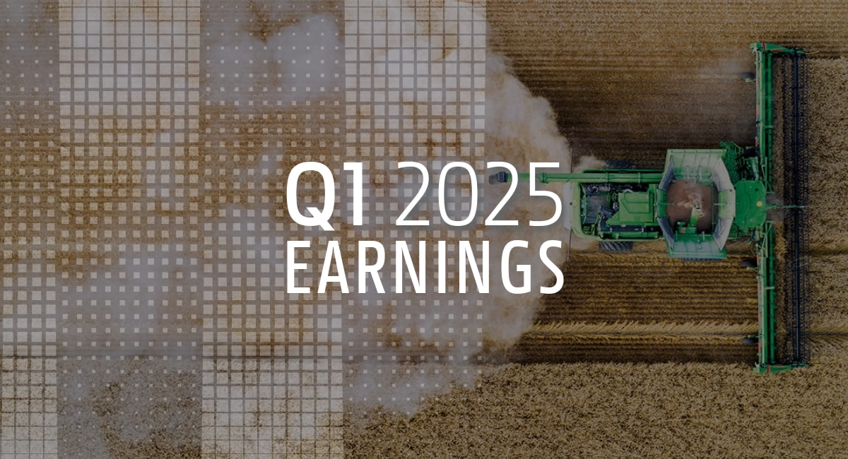 Q1 2025 Earnings overlay on combine harvesting field image