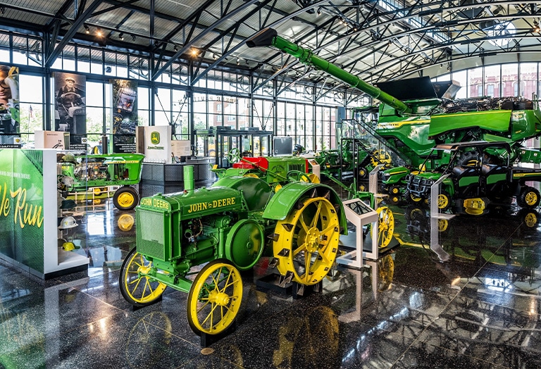 John Deere equipment from various eras on display at the John Deere Pavilion