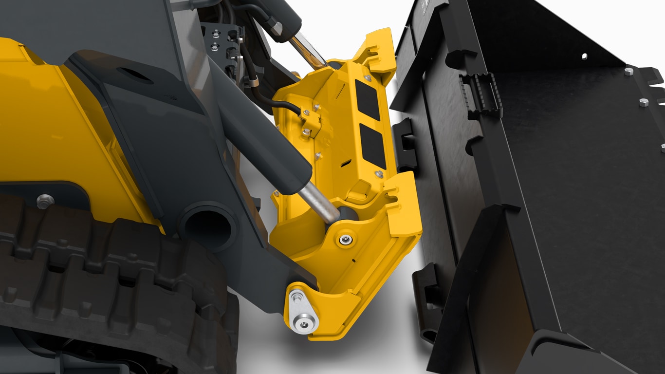 Close up of the quik-tatch system for hooking an attachment to a machine