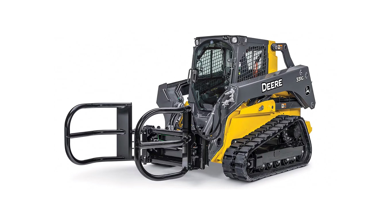 a 331 G Compact Track Loader with a Bale Hugger attachment