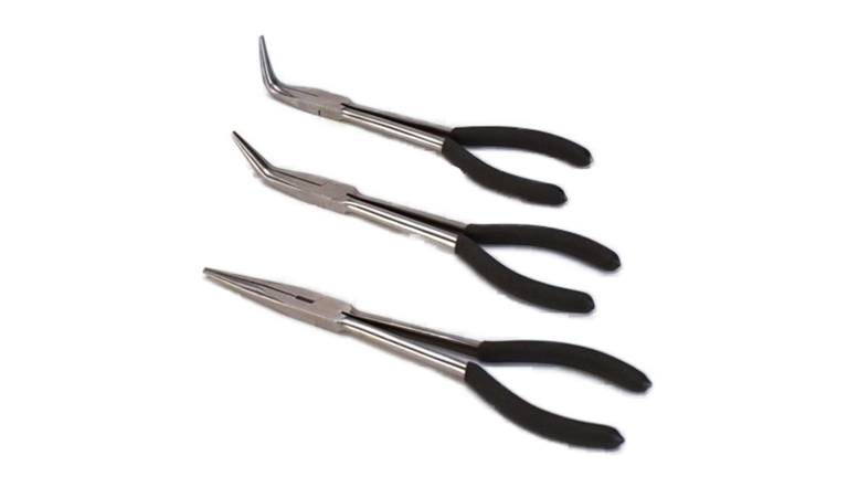 set of long-nose pliers with black handles