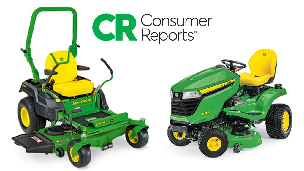 a ZTrak and Lawn Tractor on a white background with the text "CR Consumer Reports"