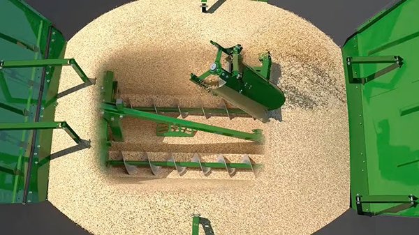 Overview of grain in tank with cross auger.