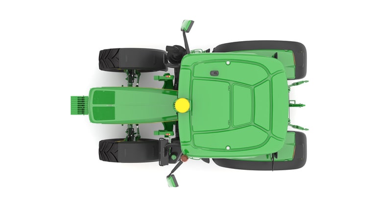 Studio image of the top view of a green 6R 110 Utility Tractor. (9th thumbnail)