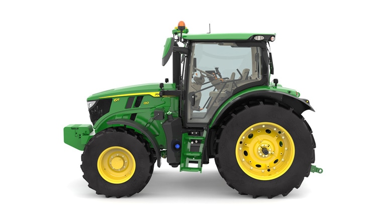 Studio image of the left side view of a green 6R 130 Utility Tractor. (6th thumbnail)