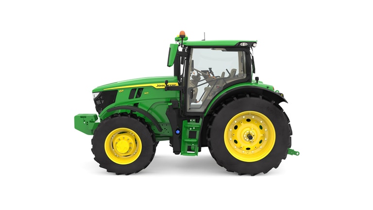 Studio image of the left side of a green 6R 145 Row Crop Tractor. (6th thumbnail)