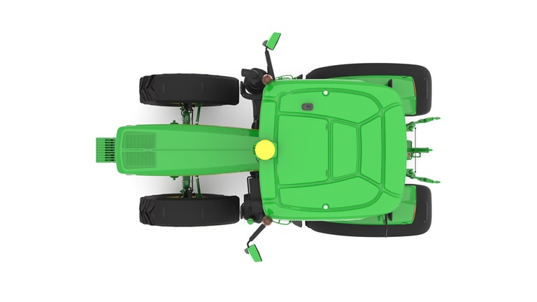 Studio image of the top side view of a green 6R 155 Row Crop Tractor. (9th thumbnail)