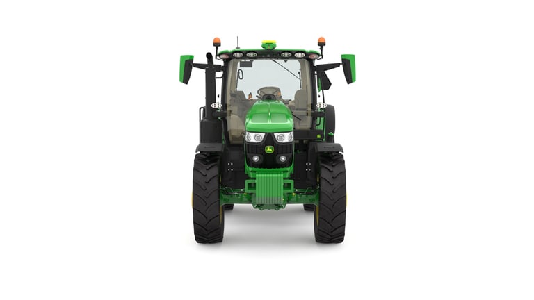 Studio image of the front side view of a green R6 165 Row Crop Tractor. (8th thumbnail)