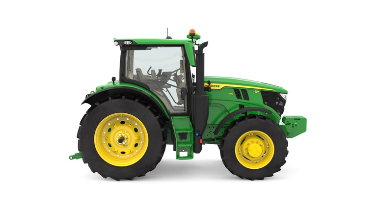 Studio image of the right side view of a green R6 165 Row Crop Tractor. (2nd thumbnail)