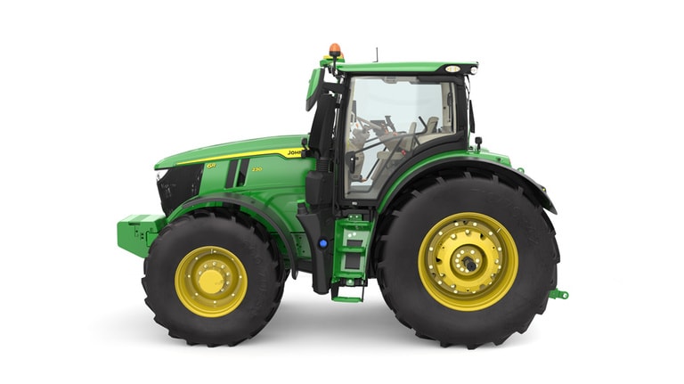 Studio image of the left side view of a green 6R 230 Utility Tractor. (6th thumbnail)