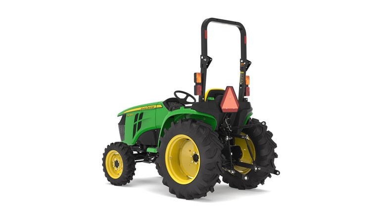 Rear left-facing 3038E Compact Tractor on a white background (3rd thumbnail)