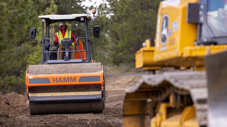 The Hamm compaction roller working on the job site