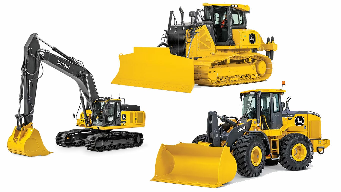 Studio image of Multiple pieces of John Deere compact construction equipment