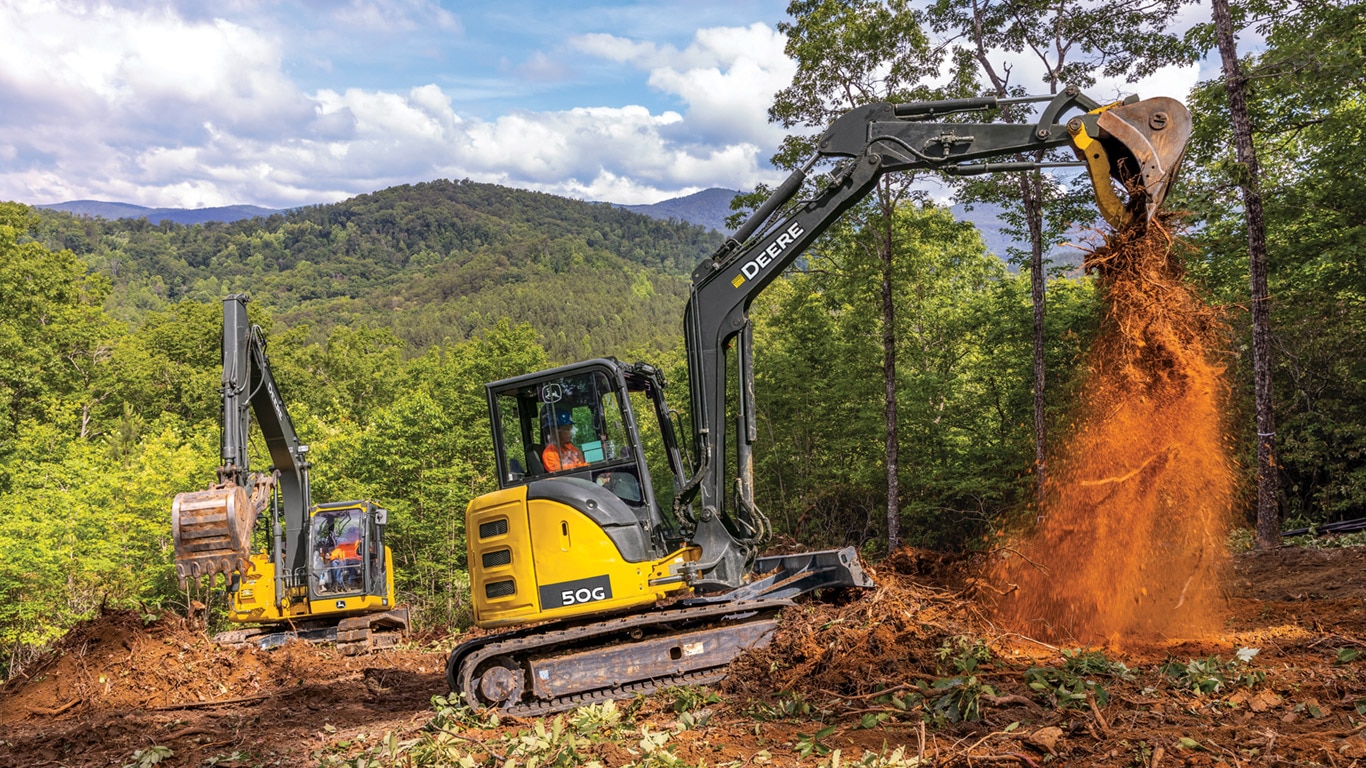 John Deere 50G compact excavator working on job site