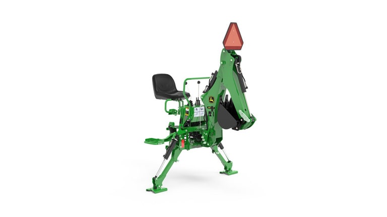 A front-right-facing studio shot of a green backhoe implement on a white background. (2nd thumbnail)