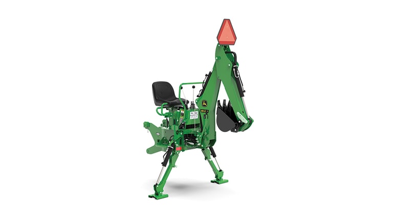 A front-right-facing studio shot of a green backhoe implement on a white background. (2nd thumbnail)