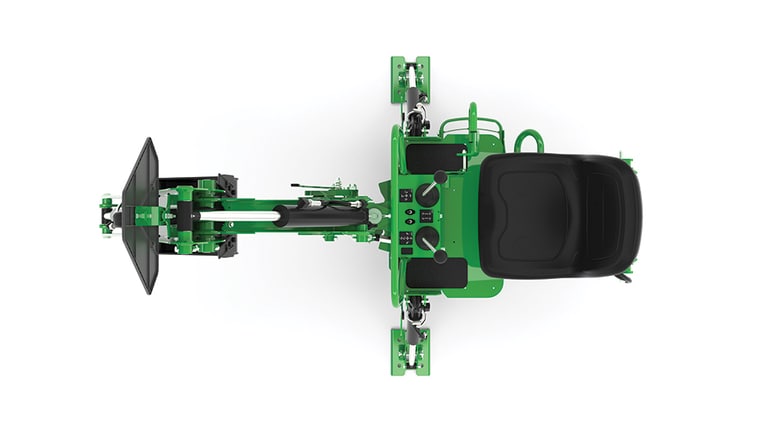A top-down studio shot of a green backhoe implement on a white background. (6th thumbnail)