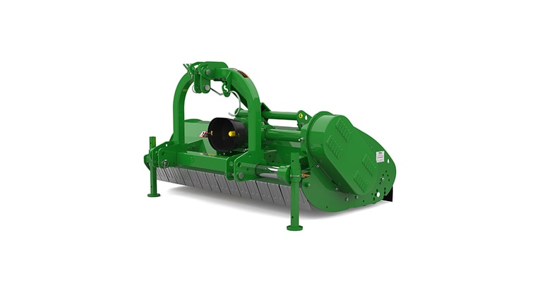 Green mower with rotating blades and safety cover for cutting vegetation. (3rd thumbnail)