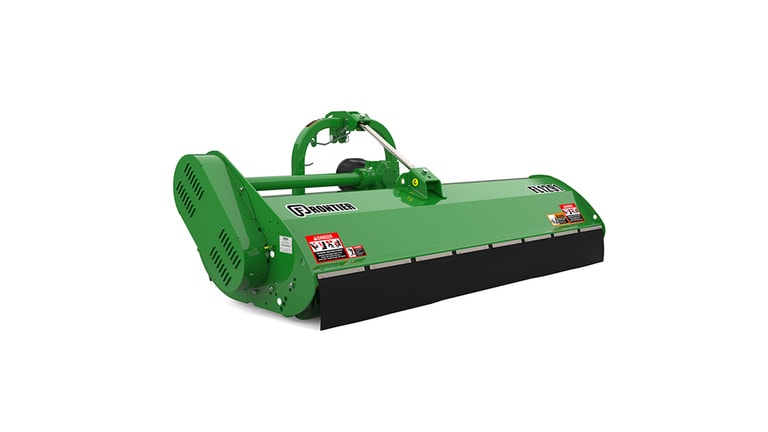 Green Frontier FL1291 rotary cutter with warning labels and black protective skirt. (6th thumbnail)