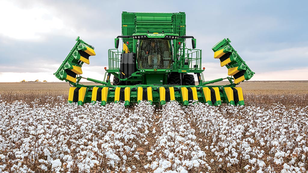 Cotton Stripper with a SH12F folding header in field