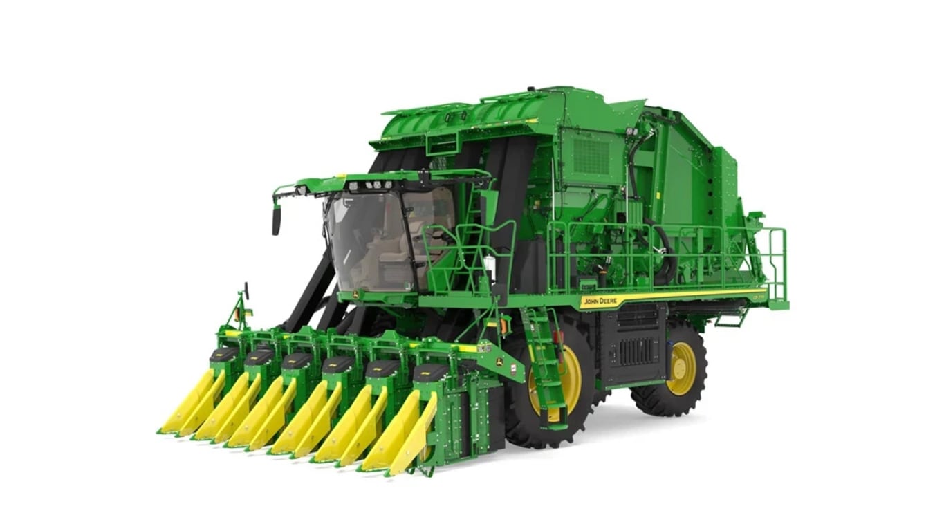 front-left studio shot of a CP700 cotton picker on a white background