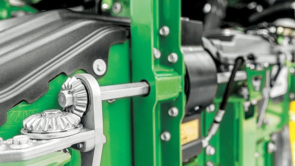 Close-up viewof the hydraulic pressure doors that has been dealer-installed on a C770 Series Cotton Harvester