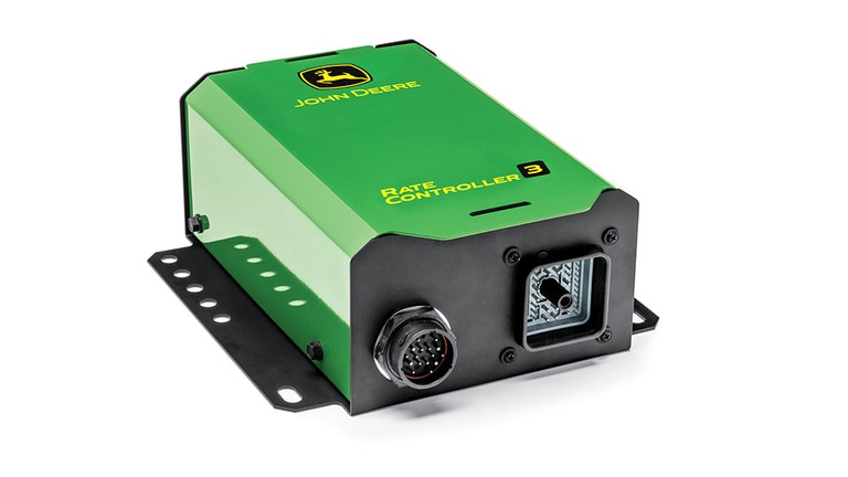 Green John Deere Rate Controller 3 with attached cables on a white background (2nd thumbnail)