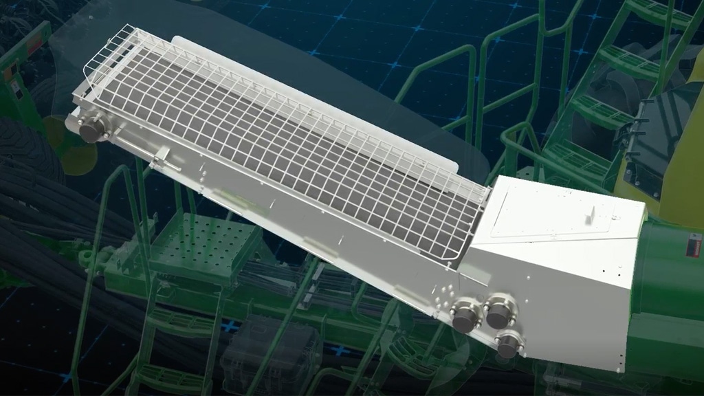 Close up view of Stainless Steel Hopper on a John Deere C110T air cart. Close up view of Stainless Steel Hopper on a John Deere C110T air cart.