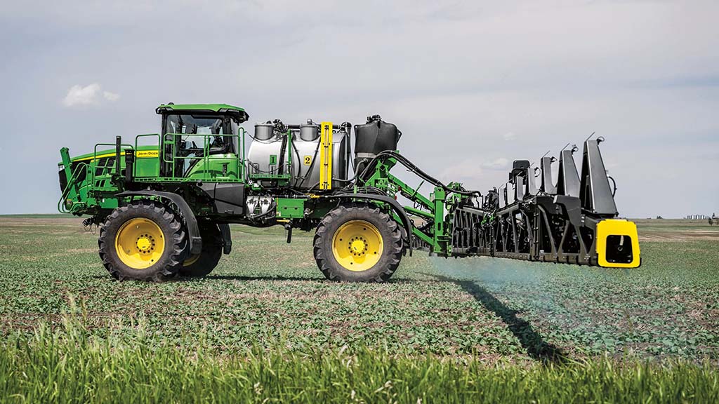 See & Spray Gen 2 sprayer with dual-tank configuration applying targeted spray and traditional broadcast spray at the same time.