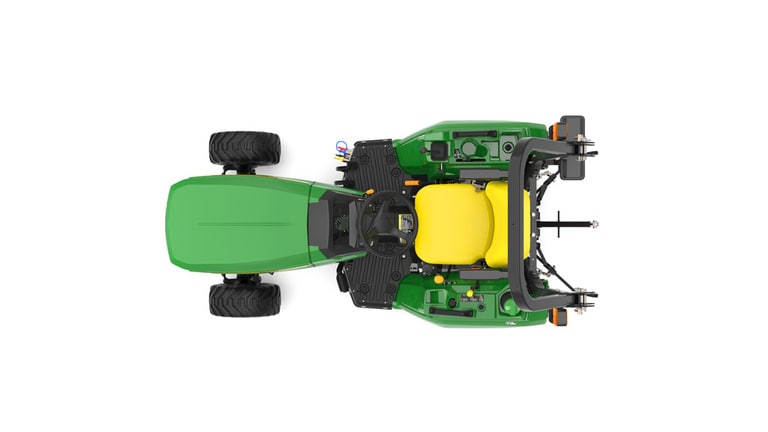 A front-left-facing studio shot of a green compact tractor on a white background. (3rd thumbnail)