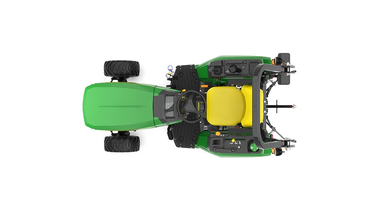 A top-down studio shot of a green compact tractor on a white background. (3rd thumbnail)