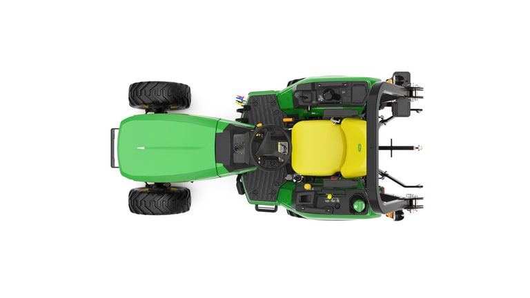 A top-down studio shot of a green compact tractor on a white background. (3rd thumbnail)