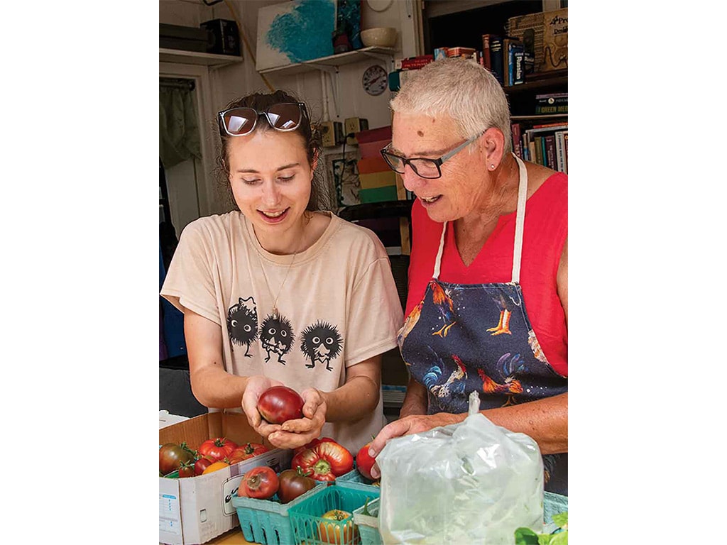 two people handling fresh tomatoes in the kitchen