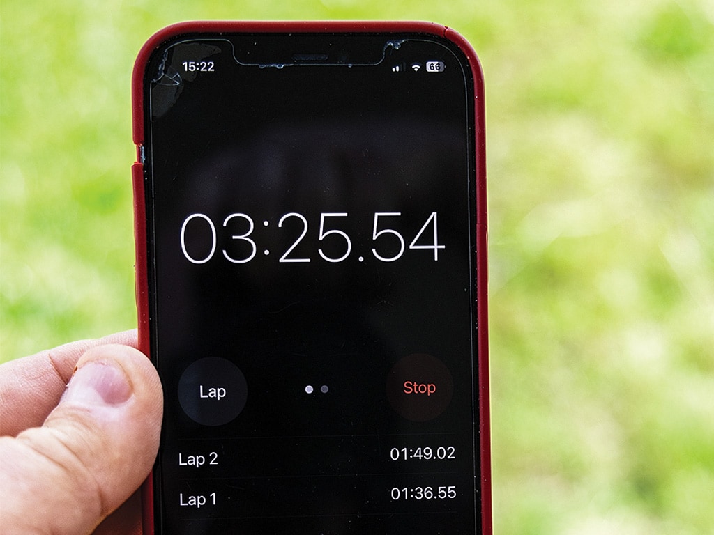 a cell phone displaying a lap counter