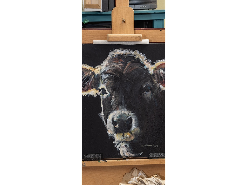 A painting of a cow