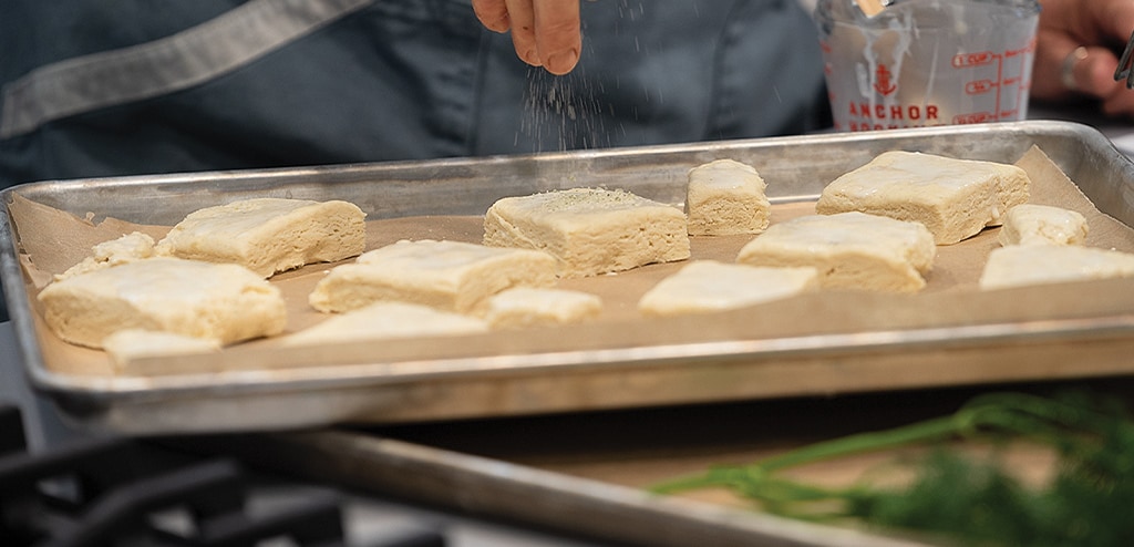 closeup of biscuits in the tray