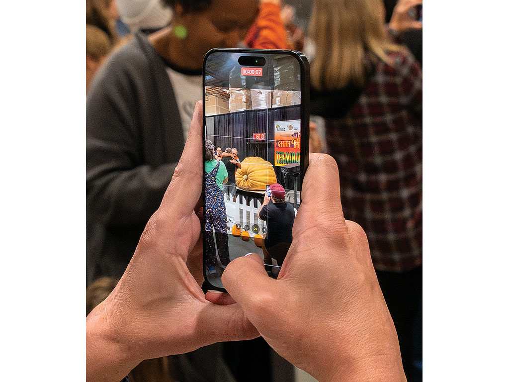 Attendee taking a phone photo during the weigh-off