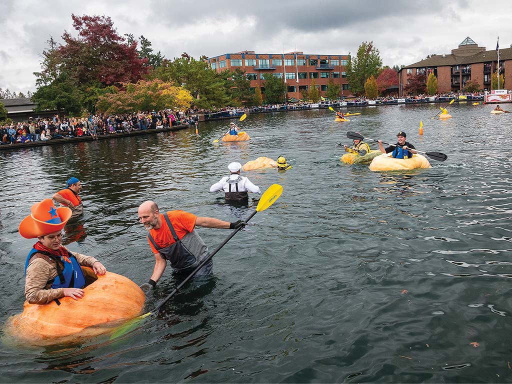 Volunteers ready rowers in the lake