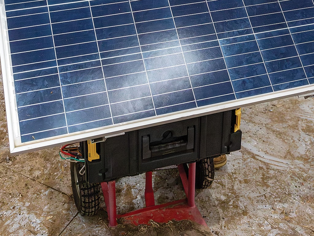 Solar panel mounted on a wheeled cart